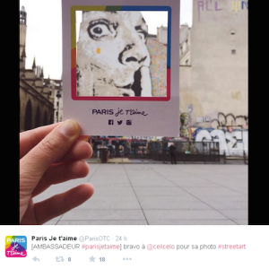 Exemple d'une photographie #Parisjetaime avec le cadre distribué par l'Office de Tourisme et des Congrès Parisien
